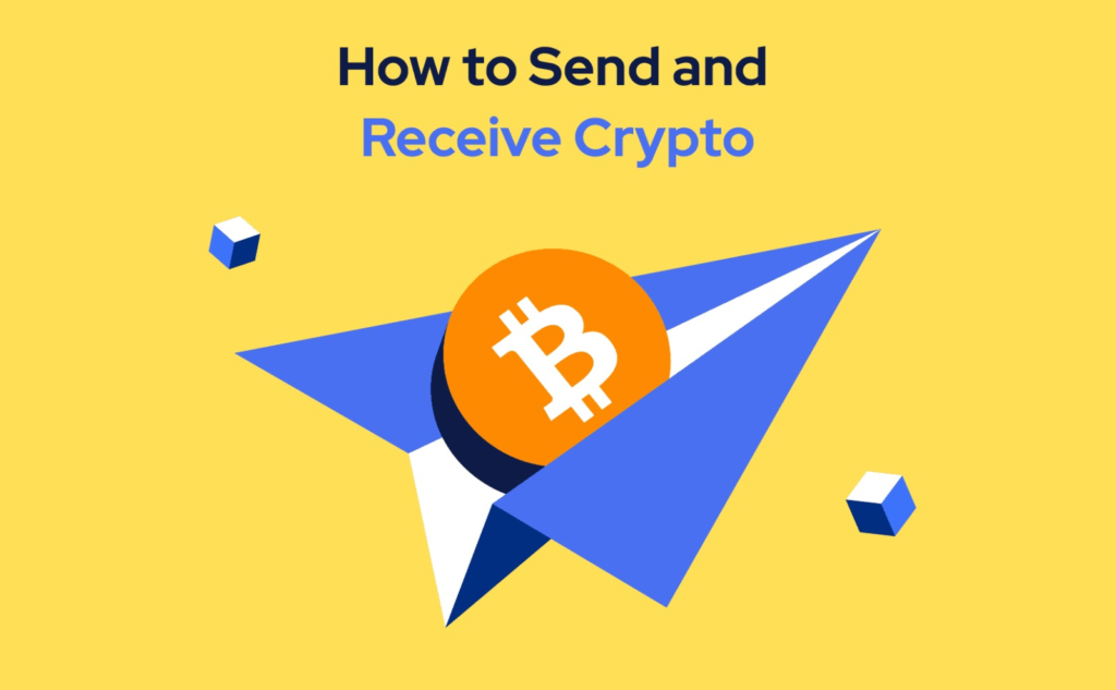 bitcoin icoin with text how to send and receive crypto